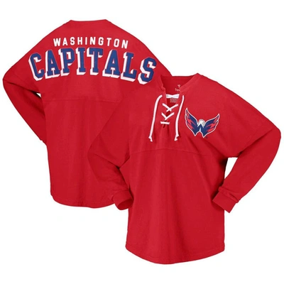 Fanatics Branded Red Washington Capitals Spirit Lace-up V-neck Long Sleeve Jersey T-shirt