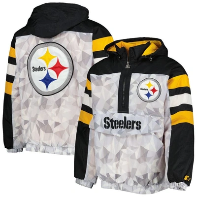 Starter Men's  White, Black Pittsburgh Steelers Thursday Night Gridiron Raglan Half-zip Hooded Jacket In White,black