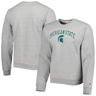 League Collegiate Wear Grey Michigan State Spartans 1965 Arch Essential Fleece Pullover Sweatshirt In Heather Grey