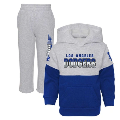 Outerstuff Kids' Toddler Boys And Girls Royal, Heather Gray Los Angeles Dodgers Two-piece Playmaker Set In Royal,heather Gray