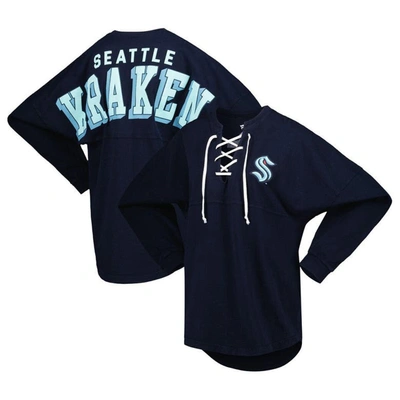 Fanatics Branded Deep Sea Blue Seattle Kraken Spirit Lace-up V-neck Long Sleeve Jersey T-shirt