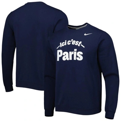 Nike Navy Paris Saint-germain Fleece Pullover Sweatshirt In Blue