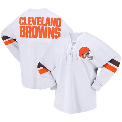 Fanatics Branded White Cleveland Browns Spirit Jersey Lace-up V-neck Long Sleeve T-shirt