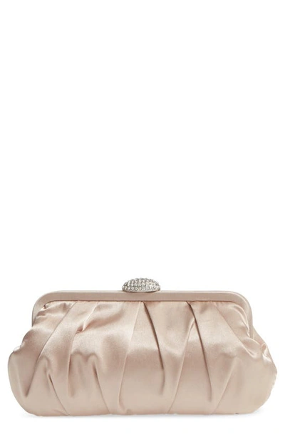 Nina Concord Pleated Satin Frame Clutch In Champagne Satin