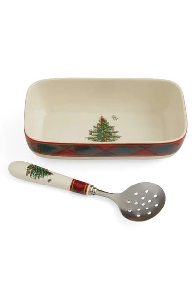 Spode Christmas Tree Tartan Casserole & Server Set In Green