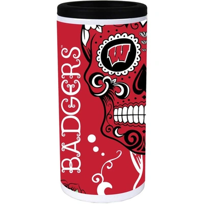 Indigo Falls Wisconsin Badgers Dia Stainless Steel 12oz. Slim Can Cooler In White