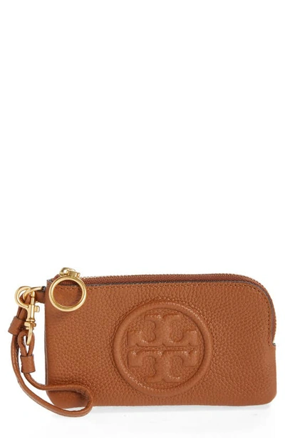 Tory Burch Perry Bombé Leather Card Case In Light Umber