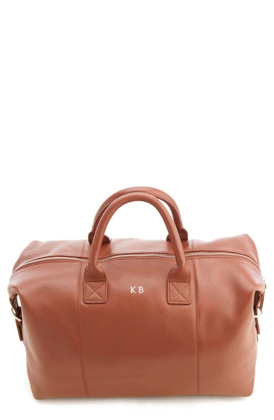 Royce New York Personalized Leather Duffle Bag In Tan- Silver Foil