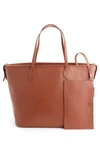 Royce New York Personalized Leather Tote With Wristlet In Tan - Silver Foil