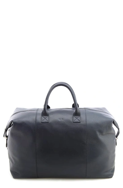 Royce New York Personalized Weekend Leather Duffle Bag In Navy Blue- Deboss
