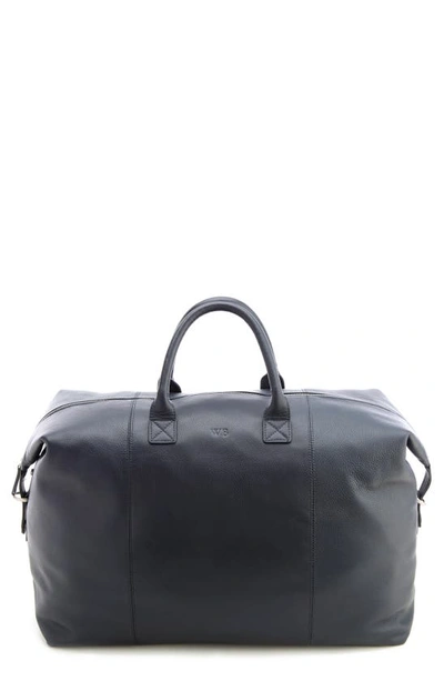 Royce New York Personalized Weekend Leather Duffle Bag In Navy Blue- Silver Foil