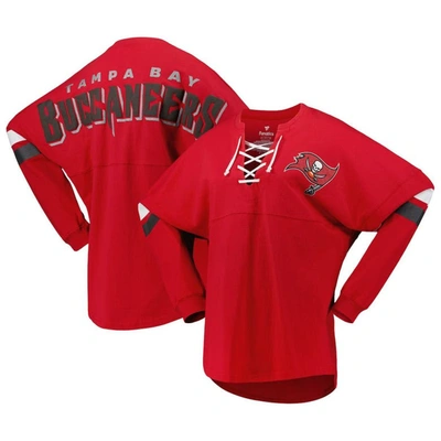 Fanatics Branded Red Tampa Bay Buccaneers Spirit Jersey Lace-up V-neck Long Sleeve T-shirt