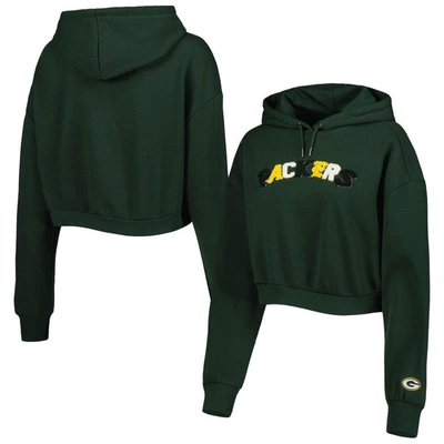 The Wild Collective Green Green Bay Packers Cropped Pullover Hoodie