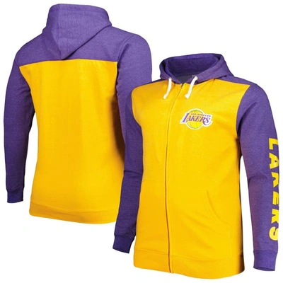 Fanatics Men's  Gold, Purple Los Angeles Lakers Big And Tall Down And Distance Full-zip Hoodie In Gold,purple