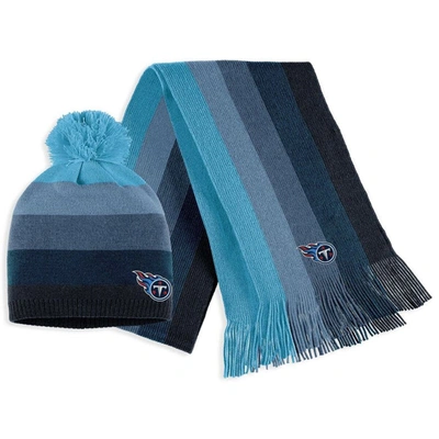 Wear By Erin Andrews Light Blue Tennessee Titans Ombre Pom Knit Hat And Scarf Set