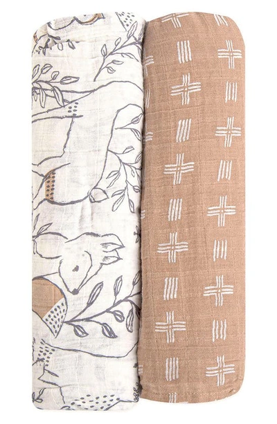 Crane Baby 2-pack Assorted Swaddle Blankets In Beige