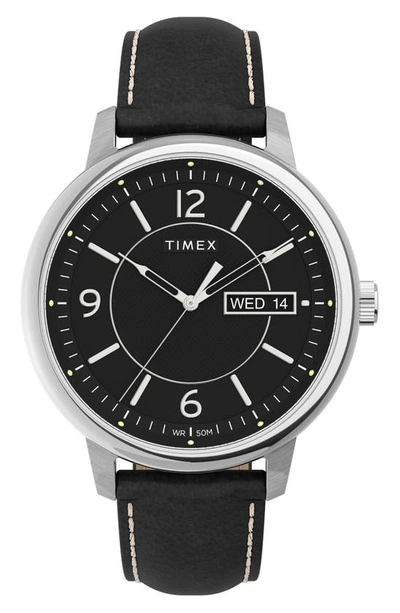 Timex Men's Chicago Black Leather Watch 45mm