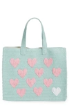 Btb Los Angeles Be Mine Straw Tote In Mint/ Light Pink