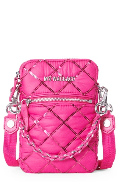 Mz Wallace Micro Crosby Crossbody Bag In Bright Fuchsia Sequin/gunmetal