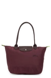 Longchamp Le Pliage Green Recycled Canvas Small Shoulder Tote Bag In Burgundy