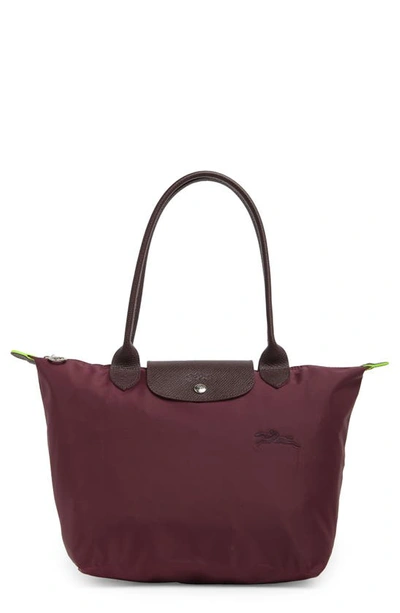 Longchamp Le Pliage Green Recycled Canvas Small Shoulder Tote Bag In Burgundy