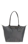 Longchamp Le Pliage Green Recycled Canvas Large Shoulder Tote In Graphite