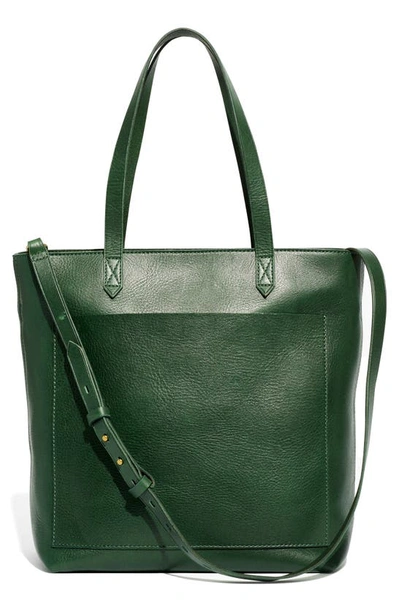 Madewell The Zip-top Medium Transport Leather Tote In Forest