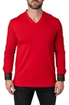 Maceoo Edisonsolidcheck Red Long Sleeve V-neck T-shirt In Check Red
