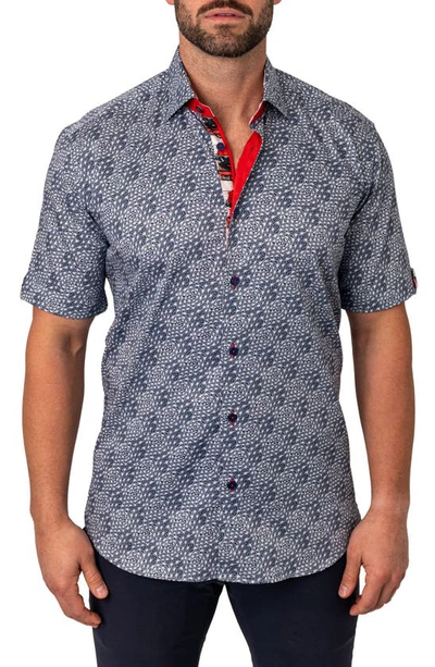 Maceoo Galileo Dandelions Blue Short Sleeve Button-up Shirt