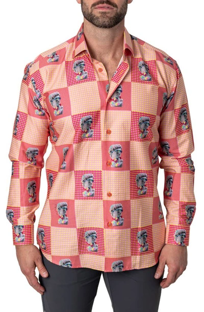 Maceoo Fibonacci Pop Art Cotton Button-up Shirt In Red