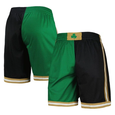 Mitchell & Ness Men's  Kelly Green And Black Boston Celtics Hardwood Classics 2007 Split Swingman Sho In Kelly Green,black