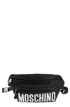 Moschino Logo Quilted Nylon Belt Bag In Fantasy Print Black