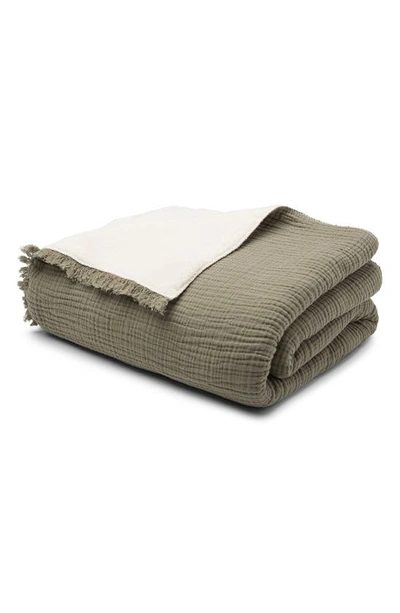 House No.23 Alaia High Pile Fleece Throw In Moss