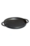 Staub 10-inch Round Enameled Cast Iron Double Handle Grill Pan In Matte Black