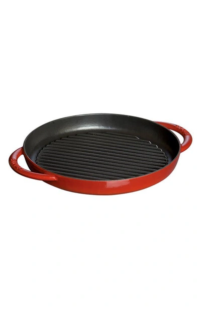 Staub 10-inch Round Enameled Cast Iron Double Handle Grill Pan In Cherry