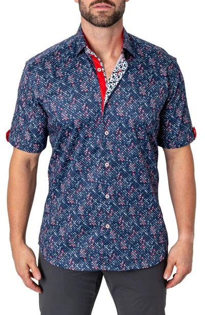 Maceoo Galileo Markers Blue Short Sleeve Button-up Shirt