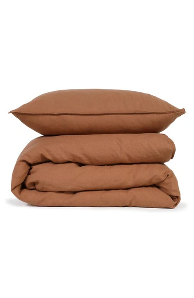 Pom Pom At Home Parker Linen Duvet Cover & Sham Set In Terracotta