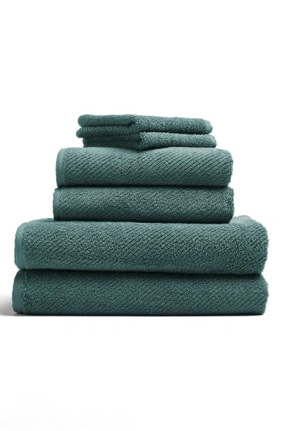 Coyuchi Air Weight® 6-piece Organic Cotton Bath Towel, Hand Towel & Washcloth Set In Deep Dusty Aqua