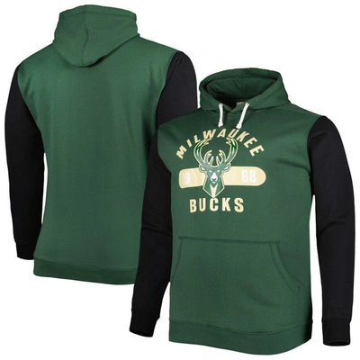 Fanatics Men's  Branded Hunter Green, Black Milwaukee Bucks Big And Tall Bold Attack Pullover Hoodie In Hunter Green,black