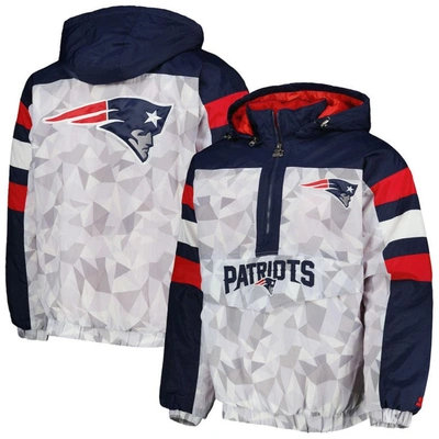 Starter Men's  White, Navy New England Patriots Thursday Night Gridiron Raglan Half-zip Hooded Jacket In White,navy