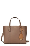 Tory Burch Perry Small Triple Compartment Leather Tote In Grey