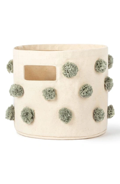 Pehr Mini Pompom Canvas Bin In Sage