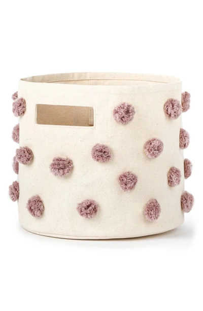 Pehr Mini Pompom Canvas Bin In Mauve