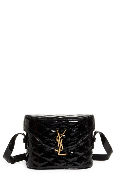 Saint Laurent Logo Quilted Patent Leather Camera Crossbody Bag In Nero Patent