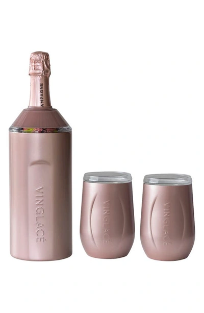 Vinglace Wine Bottle Chiller & Tumbler Gift Set In Rose Gold