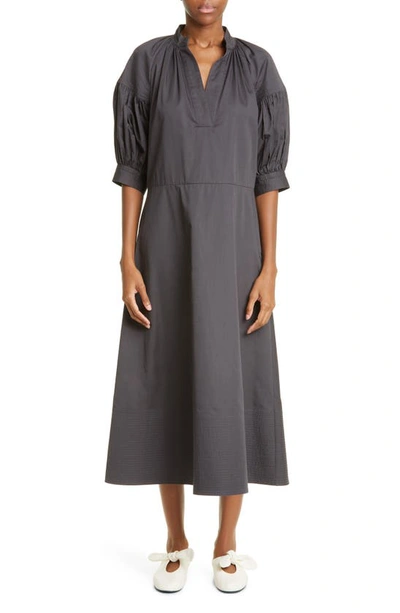 Co Shirred Tton Poplin Midi Dress In 055 Slate