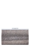 Nina Crystal Frame Clutch In Gunmetal Metallic