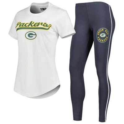 Concepts Sport Women's  White, Charcoal Green Bay Packers Sonata T-shirt And Leggings Sleep Set In White,charcoal