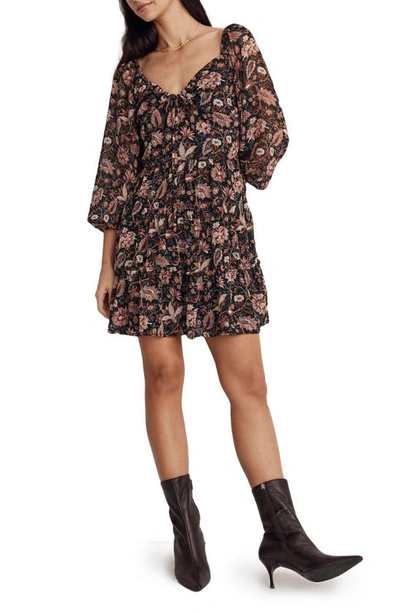 Madewell Amalia Pampas Blooms Tiered Minidress In Black