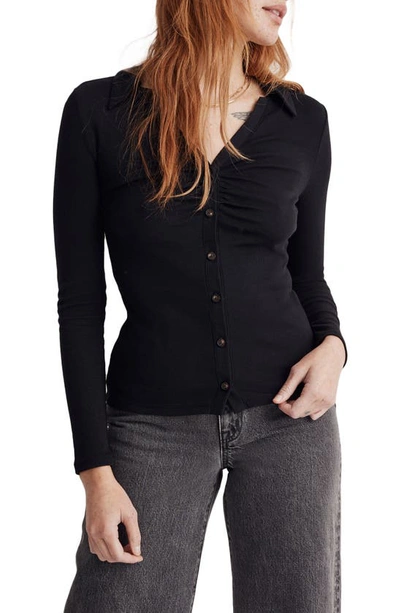 Madewell Red Bull Ruched Polo Top In Black